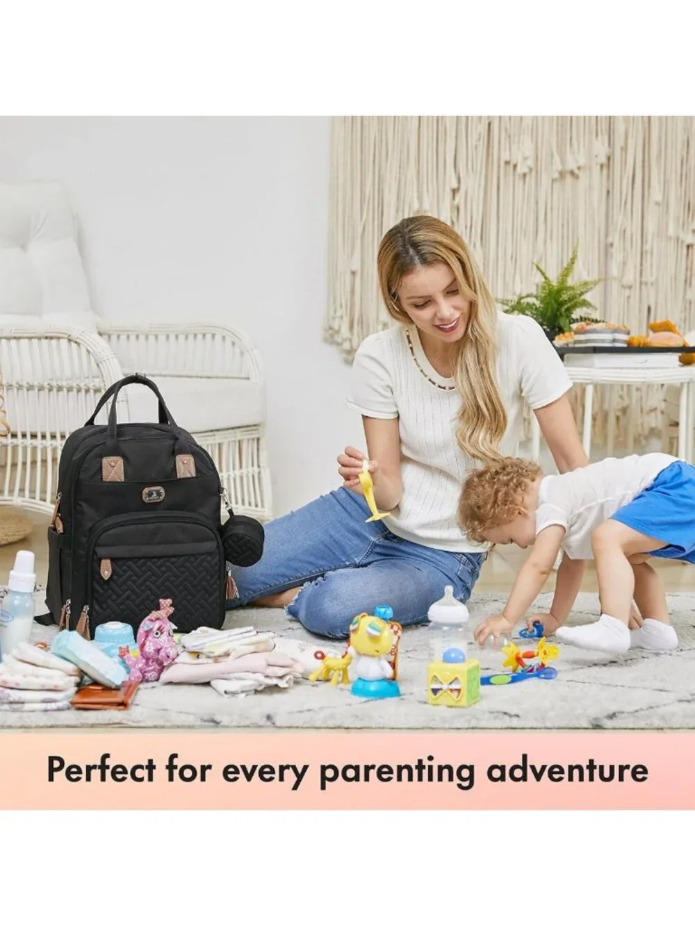 Stylish Diaper Bag Backpack with Changing Pad, Pacifier Case & Stroller Straps
